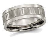 Men's Titanium Roman Numerals 8mm Satin Flat Wedding Band Ring